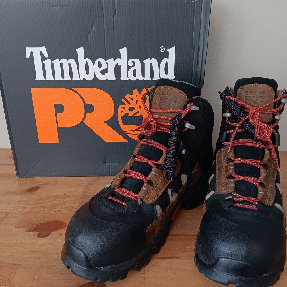 Timberland PRO Hyperion Work Boots Men 12 Black Brown Excellent Alloy Toe 190646